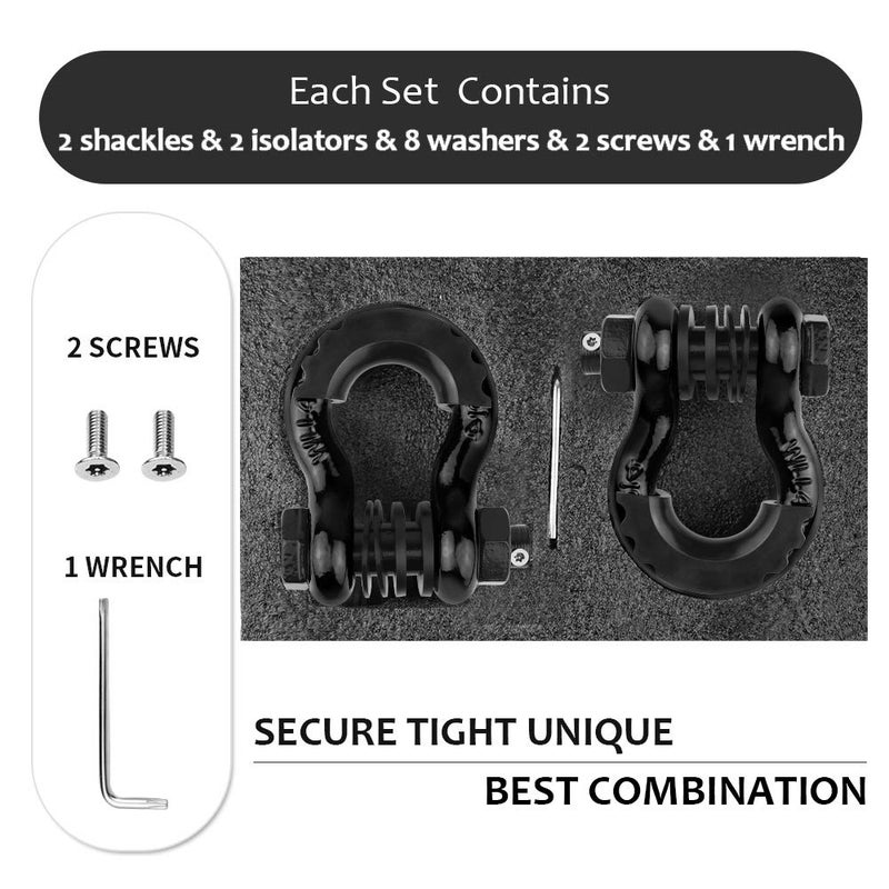 AMBULL Shackles 3/4" D Ring Shackle (2 Pack) 41,850lb Break Strength with 7/8" Pin, Anti Theft Security Screws, Isolator & Washer Kits for Use with Tow Strap Winch Truck Vehicle Recovery (Black) - Image 3